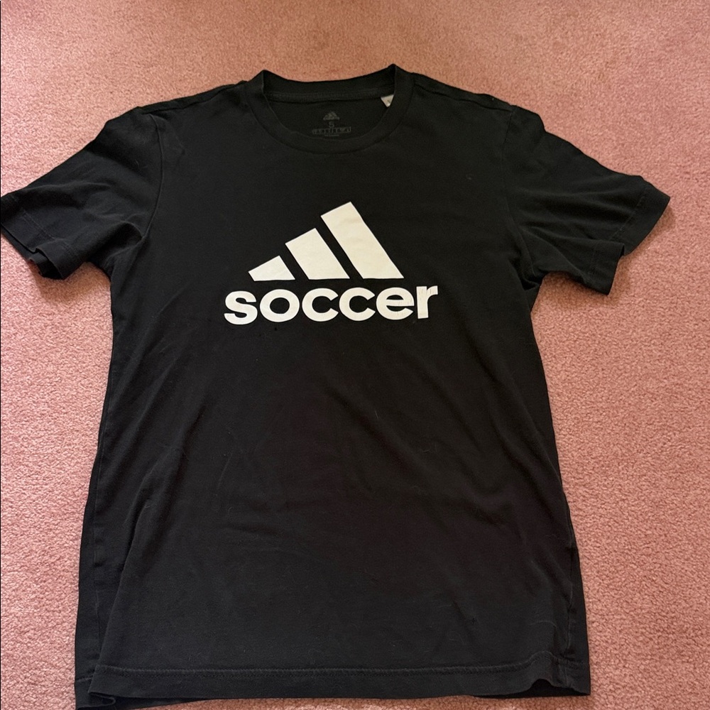 adidas Black Tee with White Logo - Soccer Graphic